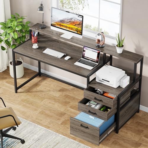 Tribesigns 63 Inch Computer Desk with File Drawer Cabinet, Monitor Stand R256671