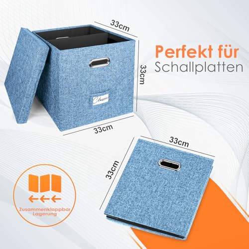 Vinyl Record Storage Box for 50 LPs, Stackable Linen Crate with Lid P294298