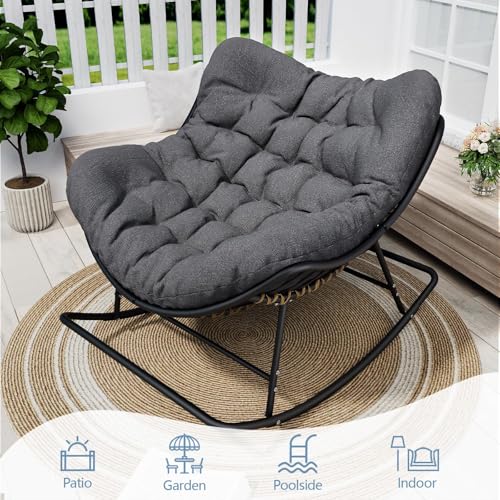 SWITTE Papasan Rocking Chair Outdoor Indoor, Oversized Wicker with Cushion, Gray H68308
