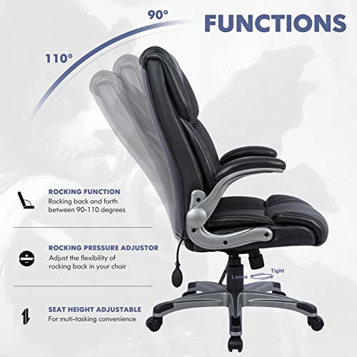 COLAMY Executive Ergonomic Office Chair with Bonded Leather and Flip-up Armrests A775113