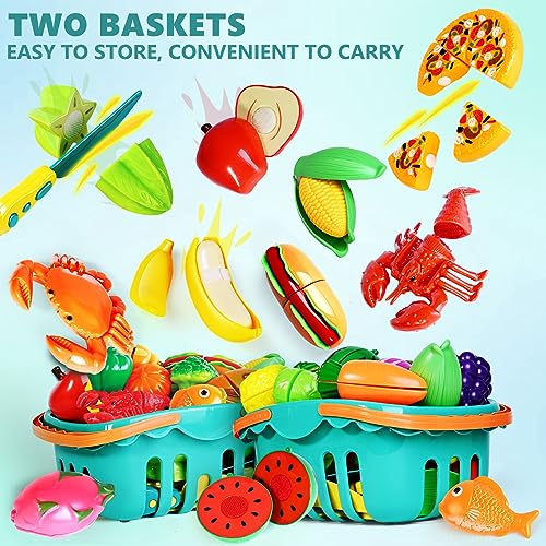 Play Food Set for Kids Kitchen, Pretend Toy with 2 Baskets J150