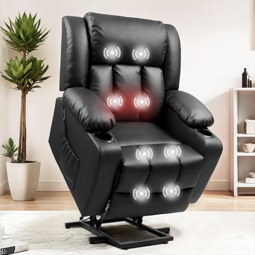 FLEXISPOT XL31 Power Lift Recliner Chair for Elderly, Electric Massage & Heat, PU Leather, Black C786106