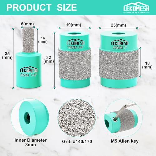 Glass Grinder Bits for Stained Glass - 1 1/8 1/4 3/4 Inch Brass Core Diamond Bit G96728