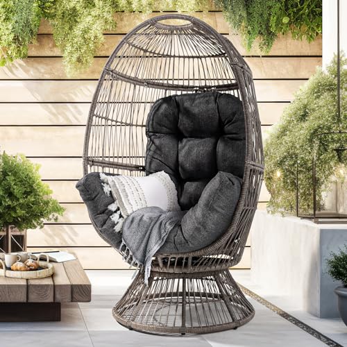 Bme Heavy Duty Wicker Egg Chair for Indoor & Outdoor, Black Base N148