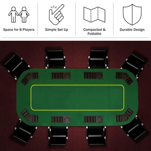 Trademark Poker 80-inch Foldable Poker Table Top with Cupholders and Chip Trays, Green N625