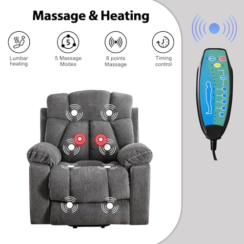 Phoenix Home Large Power Lift Recliner Chair with Massage and Heat, Dark Gray K310