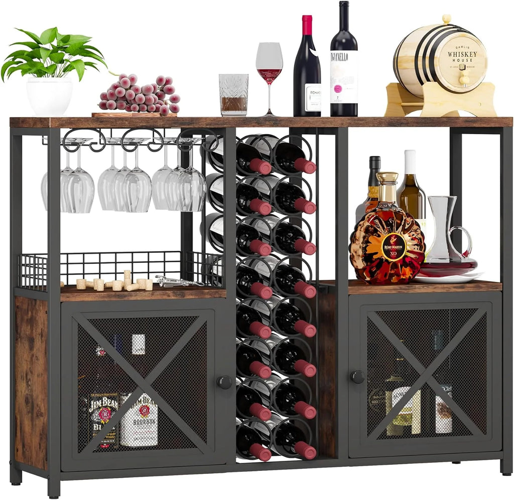 Wooded Coffee Bar Cabinet with Storage Sideboard I2315
