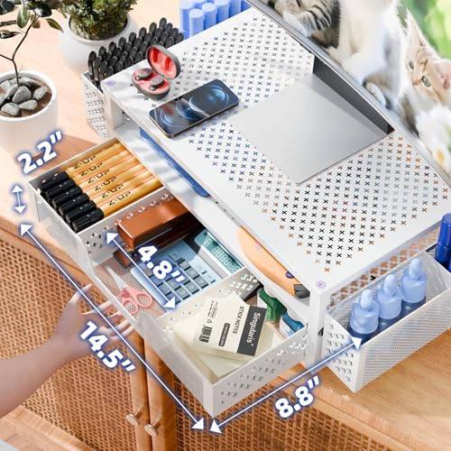 Simple Trending 2 Tier Metal Monitor Stand with Drawer and Pen Holder R17754