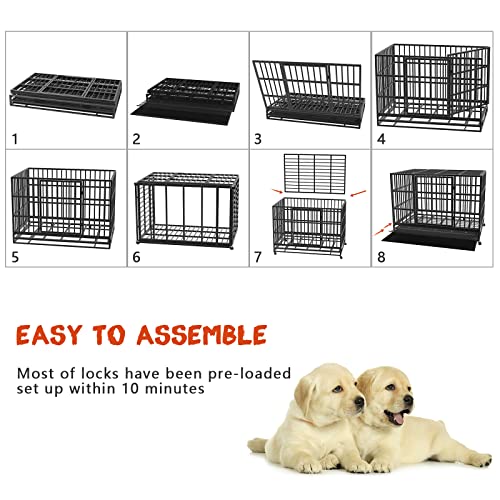 LEMBERI 48/38 inch Heavy Duty Dog Crate with Lockable Wheels, Double Door, Removable Tray Z823935