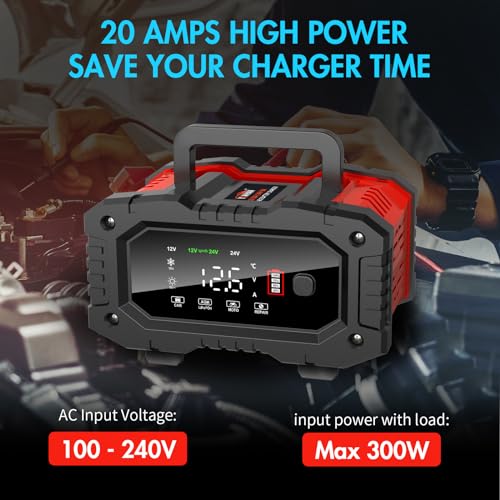 YONHAN Battery Charger 20A 12V/24V LiFePO4 Lead Acid Automatic Maintainer U76826