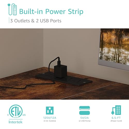 Lufeiya L Shaped Gaming Desk with Drawers & Power Outlet, Black A39519
