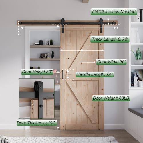 FREDBECK 48in x 80in Sliding Wood Barn Door with 8FT Hardware Kit V8036