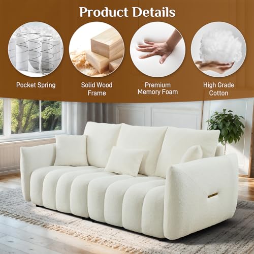 Teddy Cloud Sofa Couch, Boucle 3 Seater with 3 Pillows, Black T90422