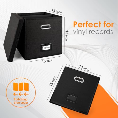 Vinyl Record Storage Box for 50 LPs, Stackable Linen Crate with Lid P294298