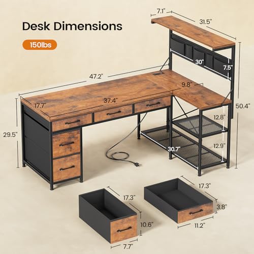 Itaar L Shaped Gaming Desk with LED Lights and Storage, Black P62712