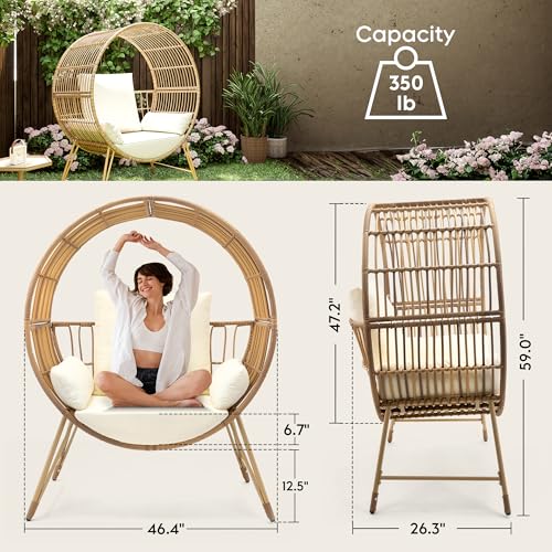 Brafab Outdoor Egg Chair, Oversized Wicker Patio Chair with Cushions D7364