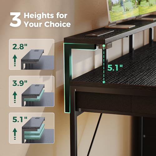 Huuger Gaming Desk with 6 Drawers, LED Lights, 47 Inch, Black N423283