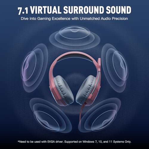 EKSA E1000 Gaming Headset with Noise Canceling Mic, 7.1 Surround Sound, Blue A702814