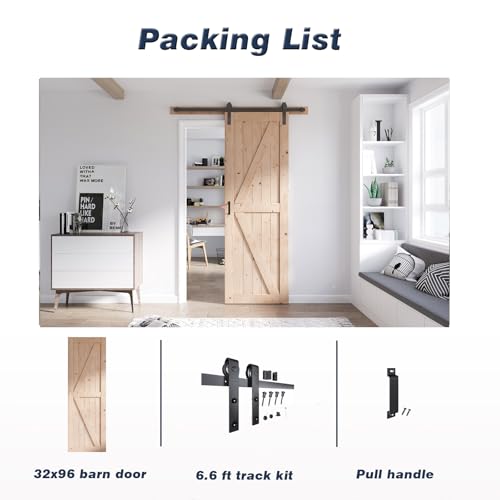 FREDBECK 48in x 80in Sliding Wood Barn Door with 8FT Hardware Kit V8036