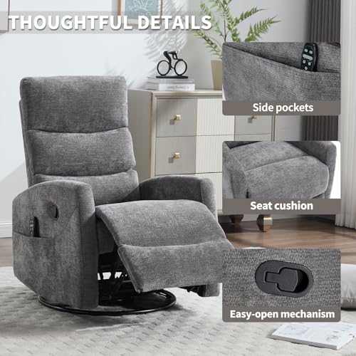 Massage Chair Recliner with Heat, Swivel Rocking, High Back Fabric Black V2333