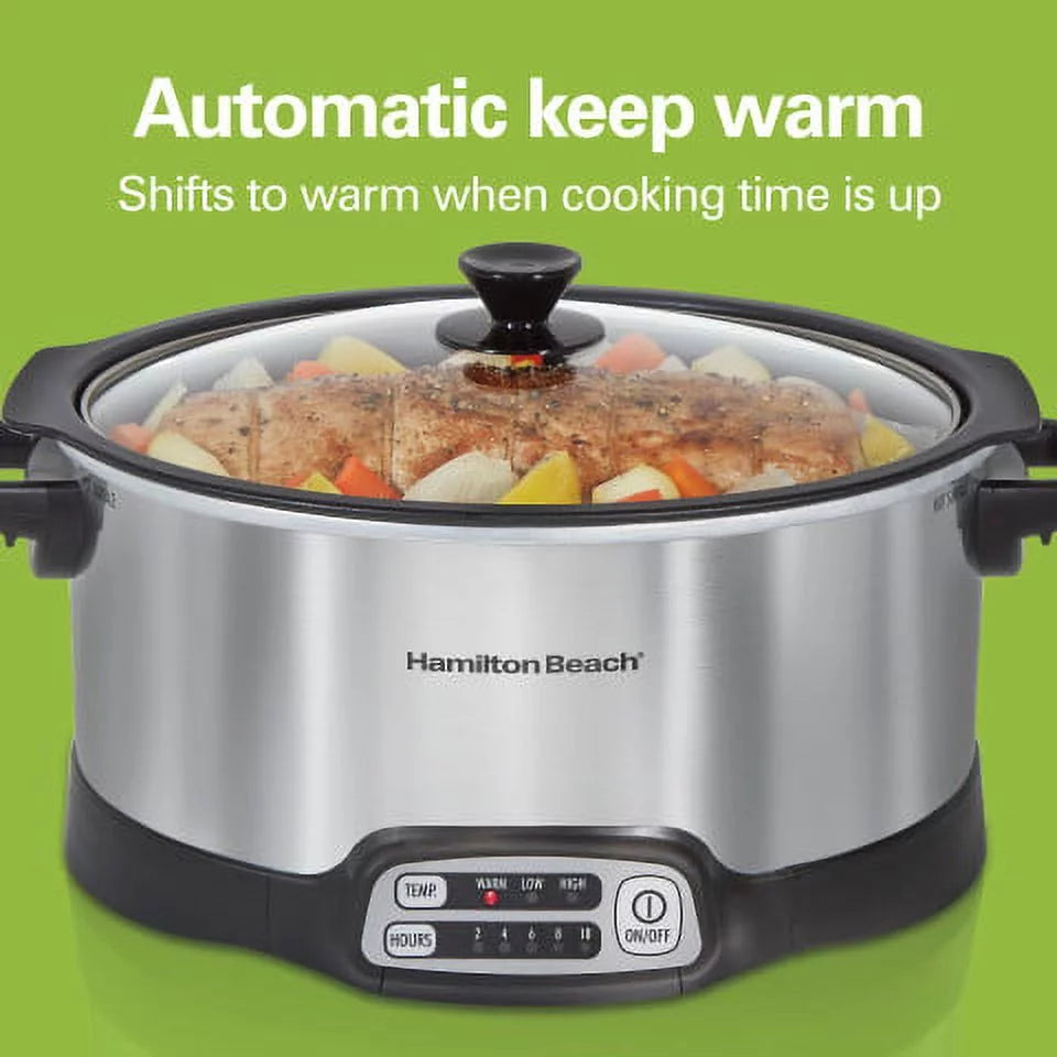 Hamilton Beach Programmable Slow Cooker, 6 Quart, Silver R713