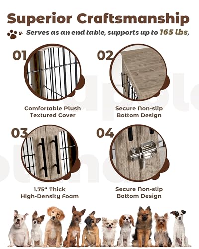Wooden Dog Crate Furniture with Bed Mat, 32 Inch, 3 Doors, Greige X4054
