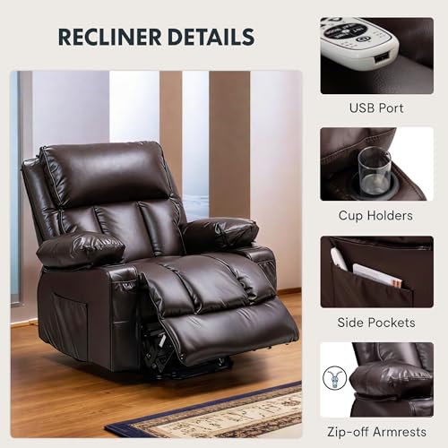 FLEXISPOT XL31 Power Lift Recliner Chair for Elderly, Electric Massage & Heat, PU Leather, Black C786106