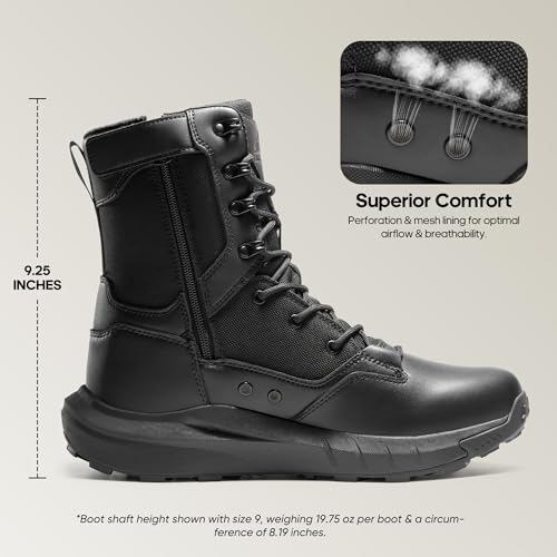 NORTIV 8 Men's Military Tactical Combat Boots Side Zipper Leather Lightweight 8 Inches K585047