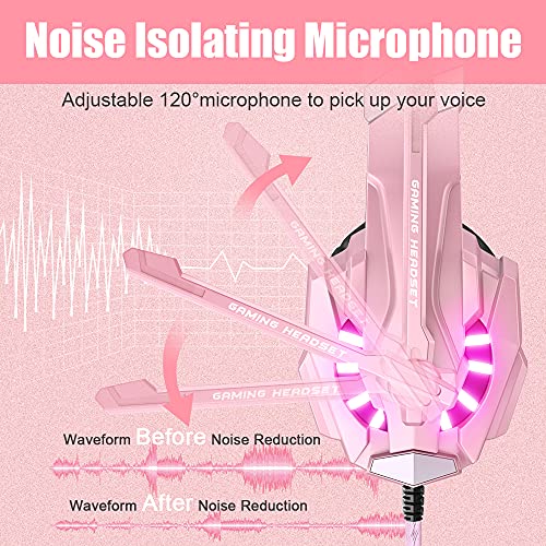 BENGOO G9000 Gaming Headset for PS4, PC, Xbox One, Noise Cancelling Over Ear Headphones with Mic - Pink V4325