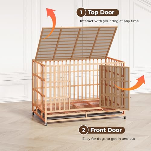 48 Inch Heavy Duty Dog Crate with Wheels and Double Door A25580