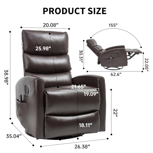 Massage Chair Recliner with Heat, Swivel Rocking, High Back Fabric Black V2333