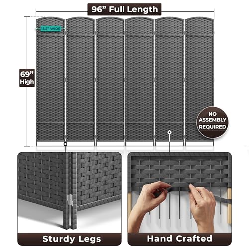 Sorbus 8-Panel Black Room Divider, 6 ft Tall Folding Privacy Screen T242