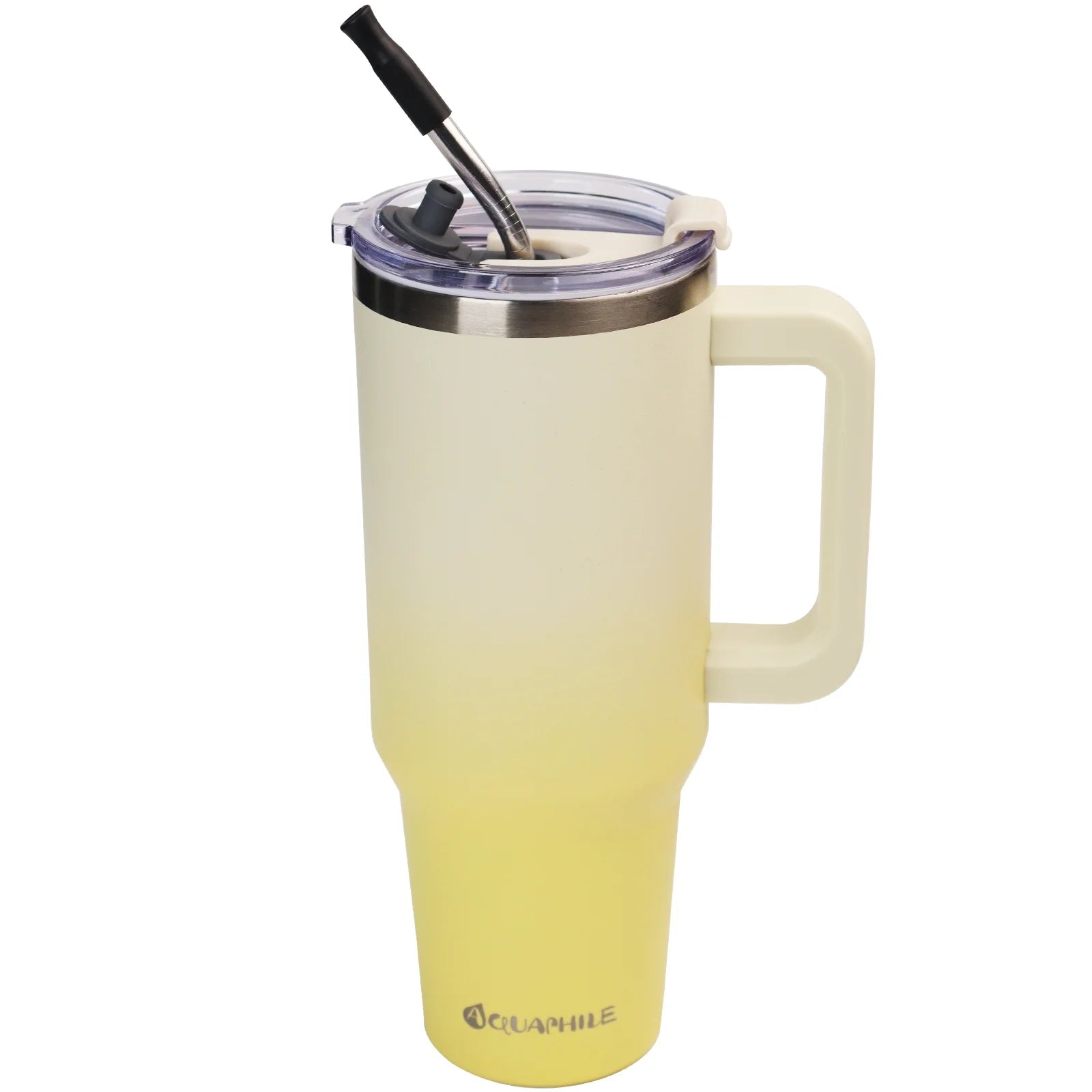 AQUAPHILE Insulated Tumbler with Leak-proof Lid and Straw, 40 oz Insulated Stainless Steel Coffee Mug with Handle, Travel Coffee Mug，Lemon