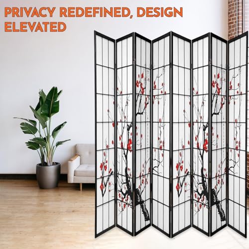 Legacy Decor 4-Panel Blossom Screen Portable Foldable Shoji Room Divider Black K541964