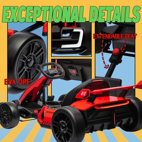 KerryYoo K61 Electric Drift Kart for Kids, 24V Ride On Toy with Adjustable Seat, Blue R5418