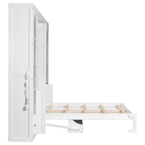 Merax Queen Murphy Bed Wall Bed with Sofa and Cushion, White V57291