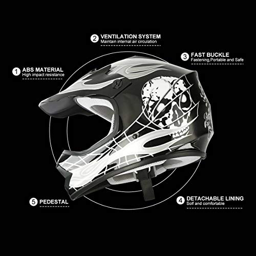 SLMOTO Dot Youth Kids Motocross Helmet Red Spider Design with Goggles and Gloves F254987