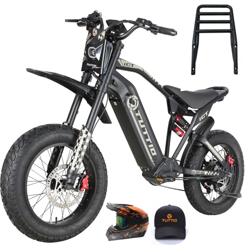TUTTIO ICT Electric-Bike for Adults Age 16+, Peak 4000W-60V-25AH Electric-Dirt-Bike, 43-49MPH, 20" Fat-Tire-Electric-Motorcycle, Full Suspension E-Bike for Mountain Snow Off-Road School