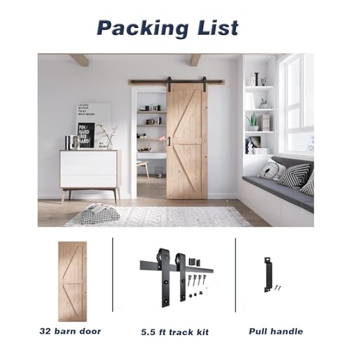 FREDBECK 48in x 80in Sliding Wood Barn Door with 8FT Hardware Kit V8036
