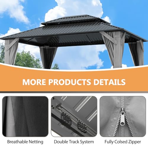 12'x12' Hardtop Gazebo with Galvanized Steel Roof, Aluminum Frame, Curtains & Netting X81832