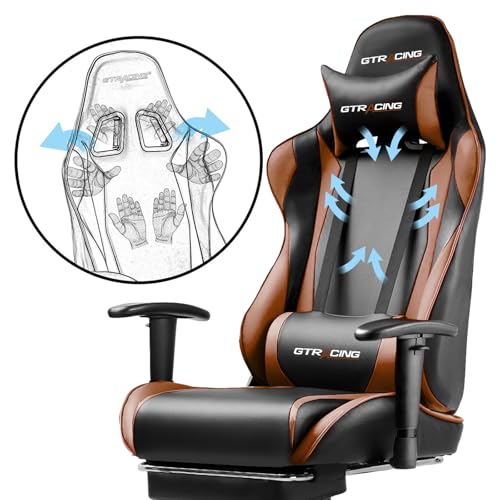 GTRACING Gaming Chair with Footrest, Ergonomic Reclining, Blue C551