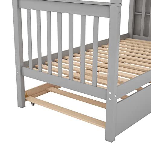 Twin-Over-Twin Bunk Bed with Trundle and Storage Staircase, Solid Wood, White I987686