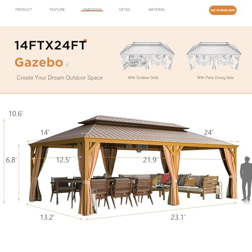 EROMMY 14'x20' Hardtop Gazebo Double Roof Galvanized Steel Outdoor Pavilion G3084