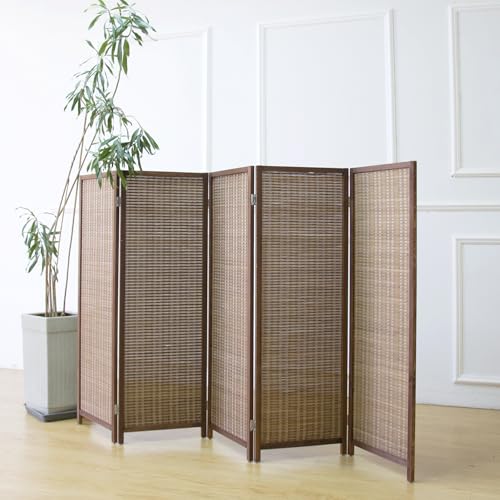 3 Panel Bamboo Room Divider, Double Sided, Brown, 47.2"H E393