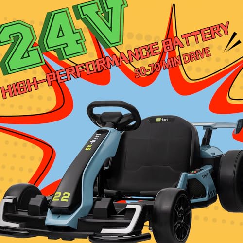 KerryYoo K61 Electric Drift Kart for Kids, 24V Ride On Toy with Adjustable Seat, Blue R5418