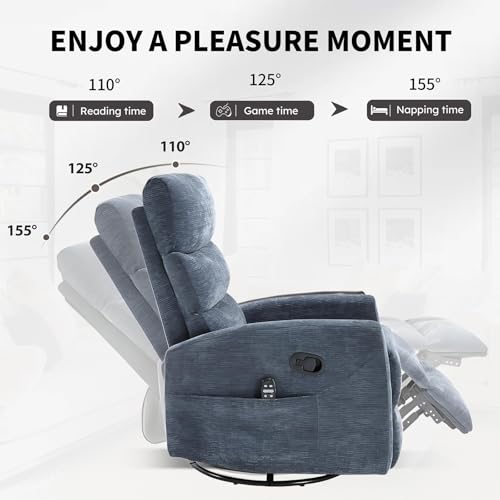 Massage Chair Recliner with Heat, Swivel Rocking, High Back Fabric Black V2333