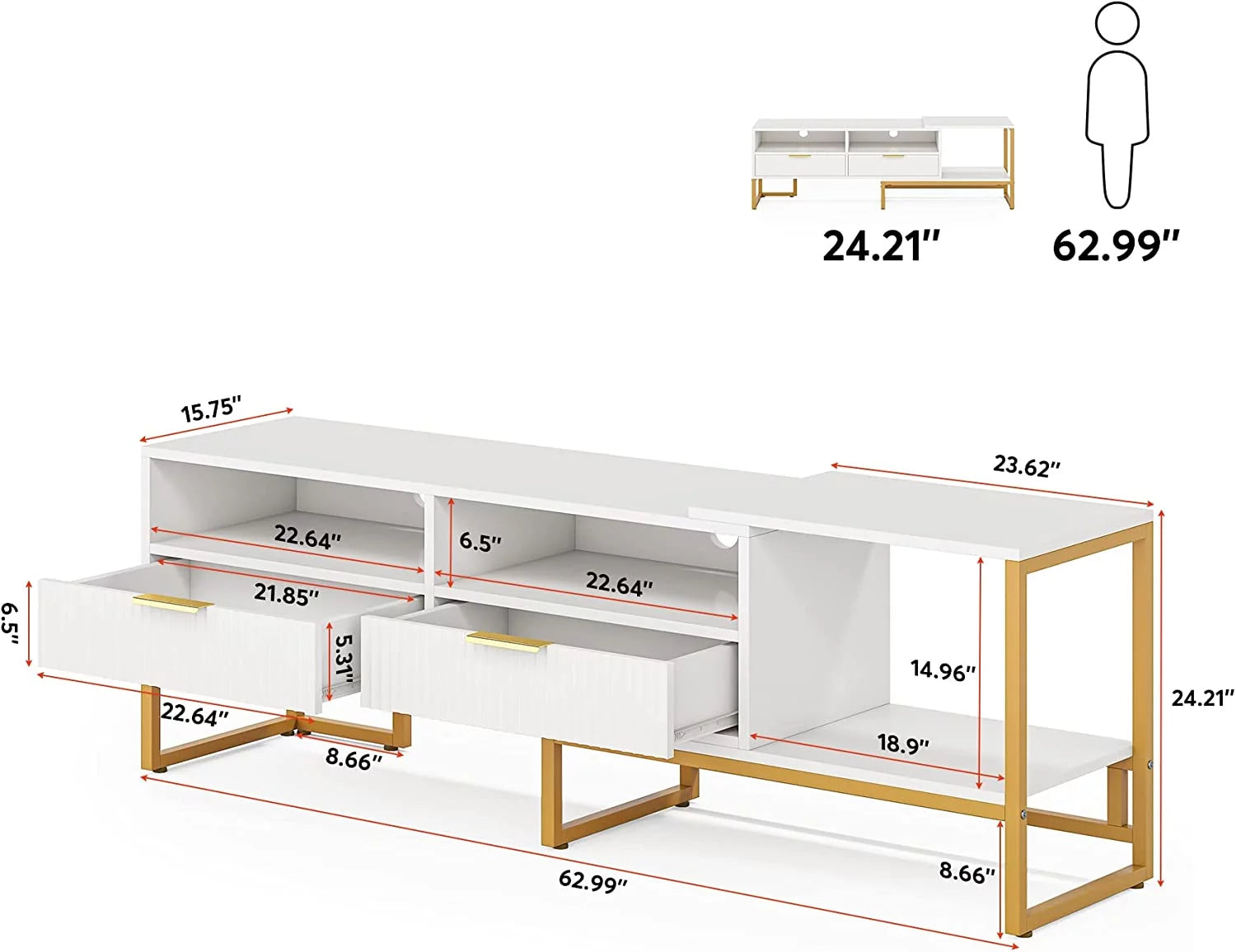 63" White and Gold TV Stand for TVs up to 65 Inches R215807