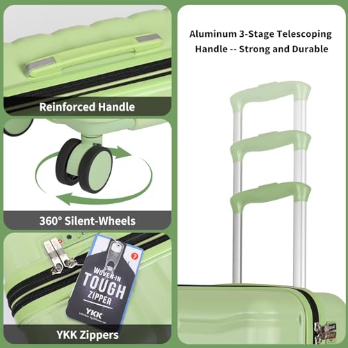 Lightweight 3-Piece Hardshell Luggage Set with Spinner Wheels & TSA Lock, Light Avocado Green B502471