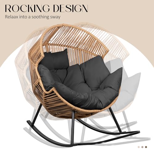 JAMFLY Egg Chair Wicker Outdoor Patio Lounger with Cushion, Beige O9160