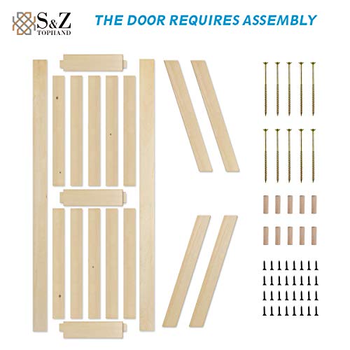 S&Z TOPHAND® 20 in x 84 in Elephant Gray British Brace Knotty Barn Door with 4FT Sliding Hardware Kit G149446